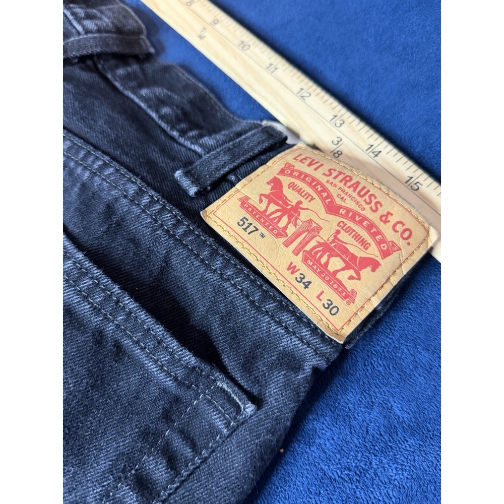 Levi’s 517 Boot Cut Jeans Mens 34x30 Black Distressed Grunge Denim